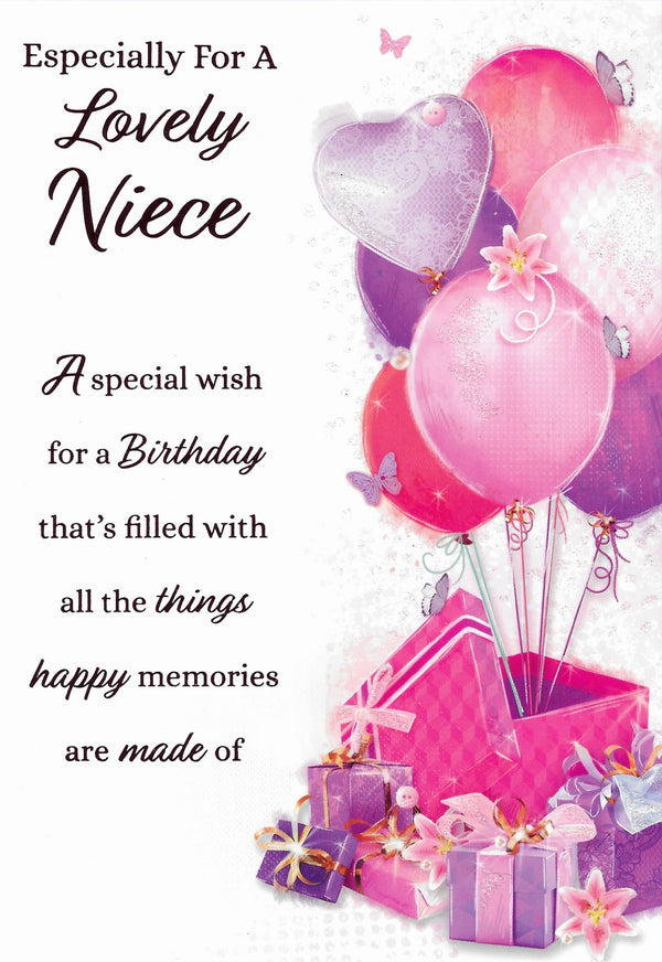 Birthday Card - Lovely Niece Pink Balloons