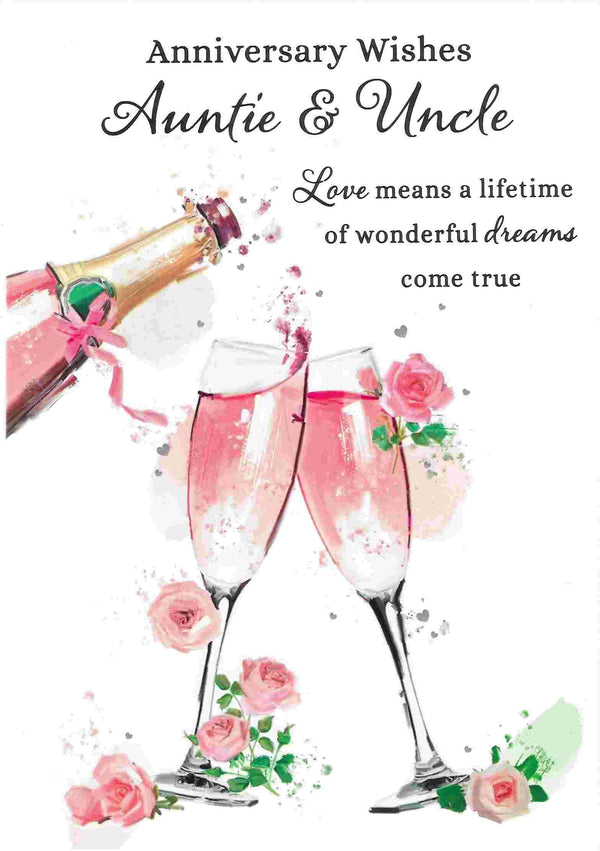 Anniversary Card - Auntie & Uncle Pink Champagne