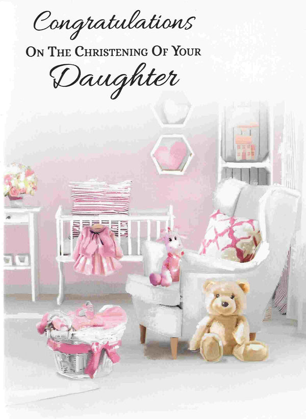 On The Christening Of Your Daughter Card Pink