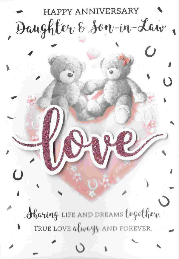 Anniversary Card - Daughter & Son-in-Law Teddies In Love