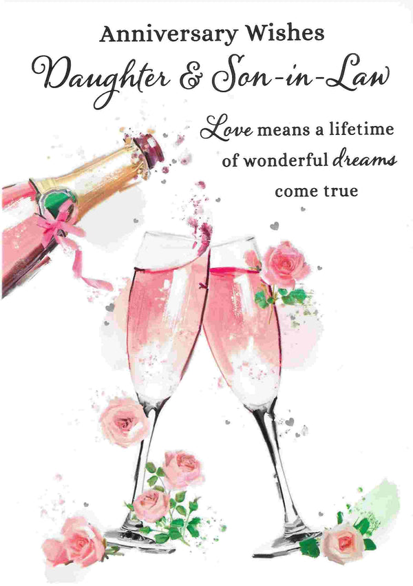 Anniversary Card - Daughter & Son-in-Law Pink Champagne