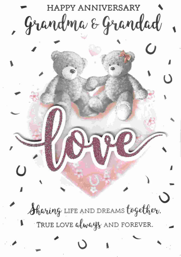 Anniversary Card - Grandma & Grandad Teddies In Love