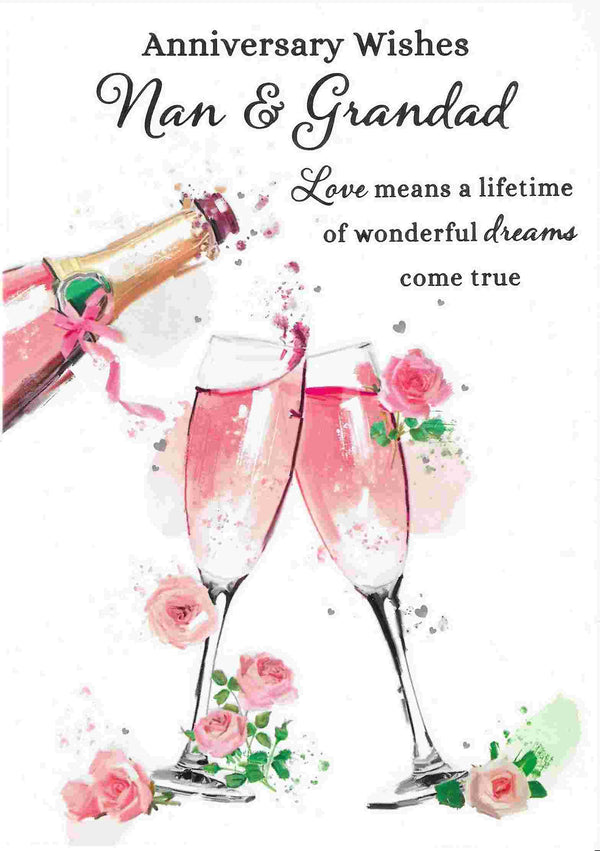 Anniversary Card - Nan & Grandad Pink Champagne