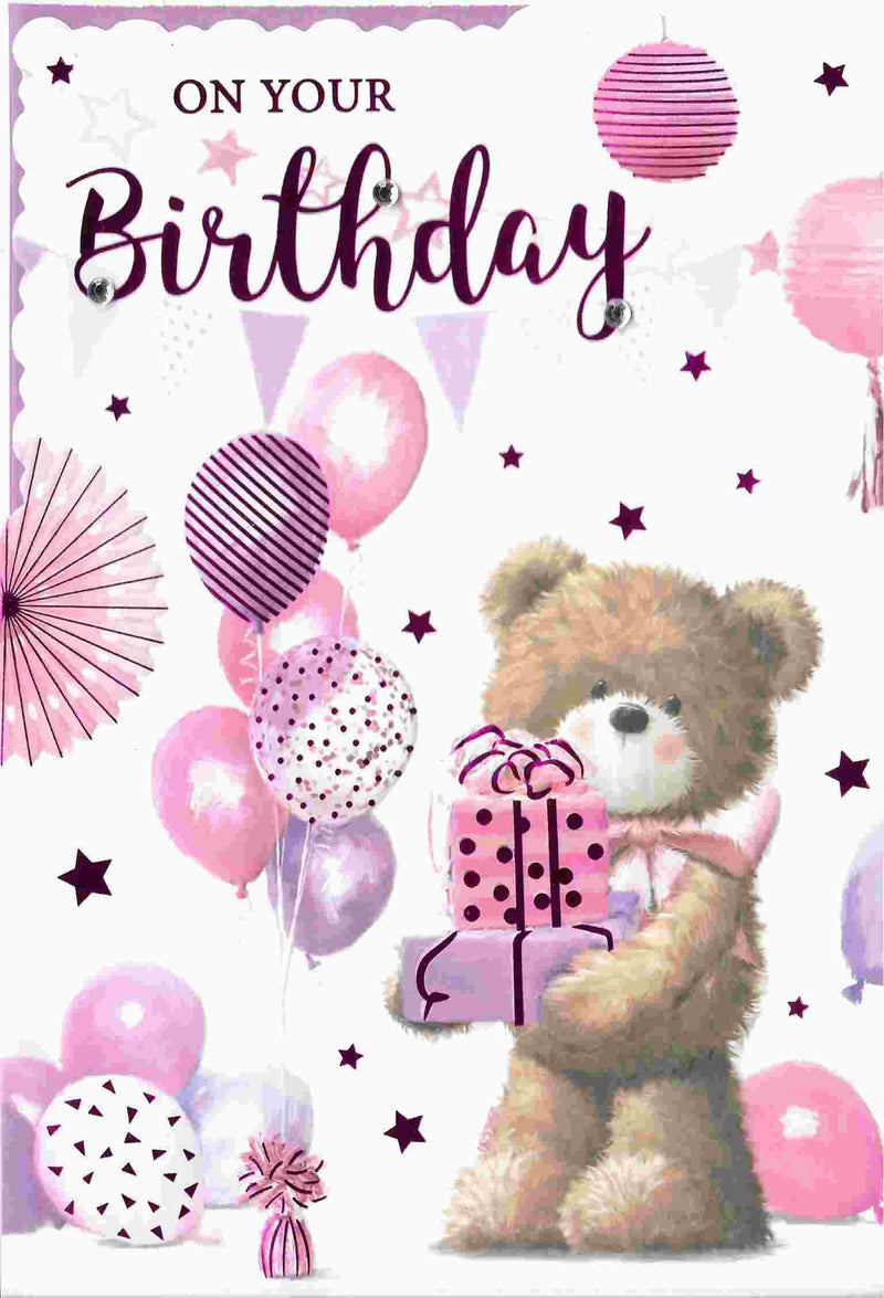 Birthday Card - Teddy Balloons