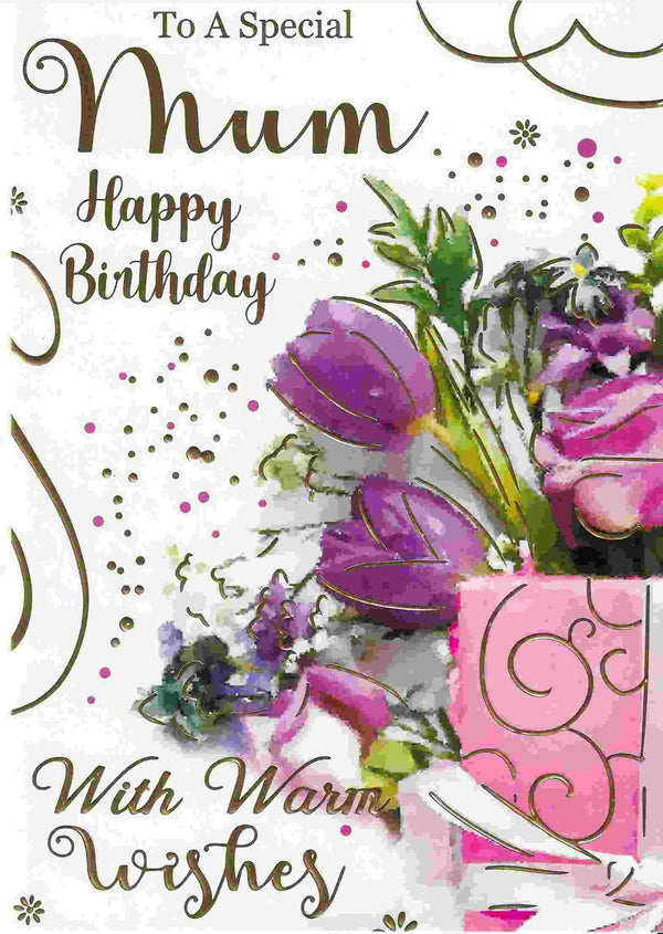 Birthday Card - Special Mum Purple Tulips
