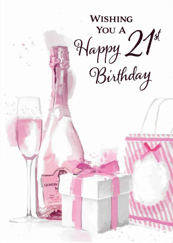 Birthday Card - Happy 21st Pink Champagne